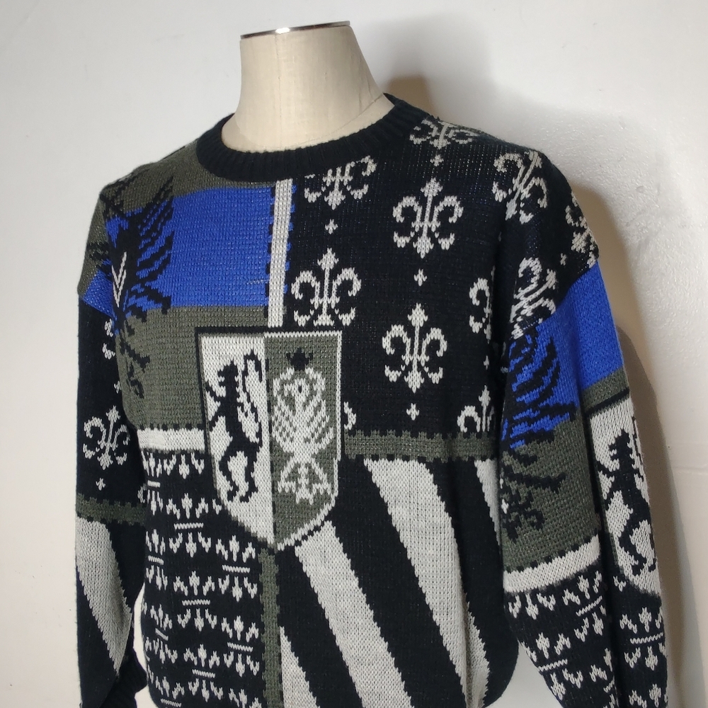 Vintage 90s Heet Sweater Medium Black Blue White C